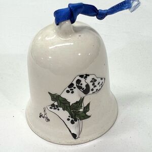 DALMATIAN PORCELAIN CHRISTMAS ORNAMENT BELL HAND PAINTED SIGNED JW ‘86